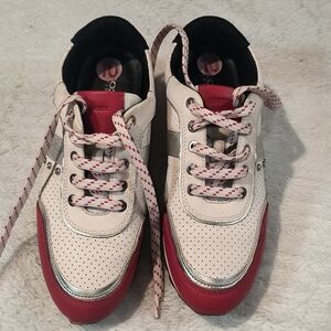 Geox Tabelya White Leather & Red Suede Studded Sneakers Size 10/40